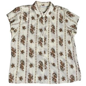 Victoria Jones Floral Button Down Shirt - Cream and Brown